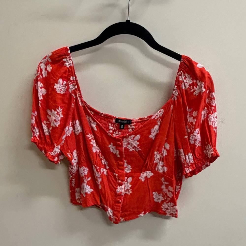 Dynamite Red Floral Crop Top